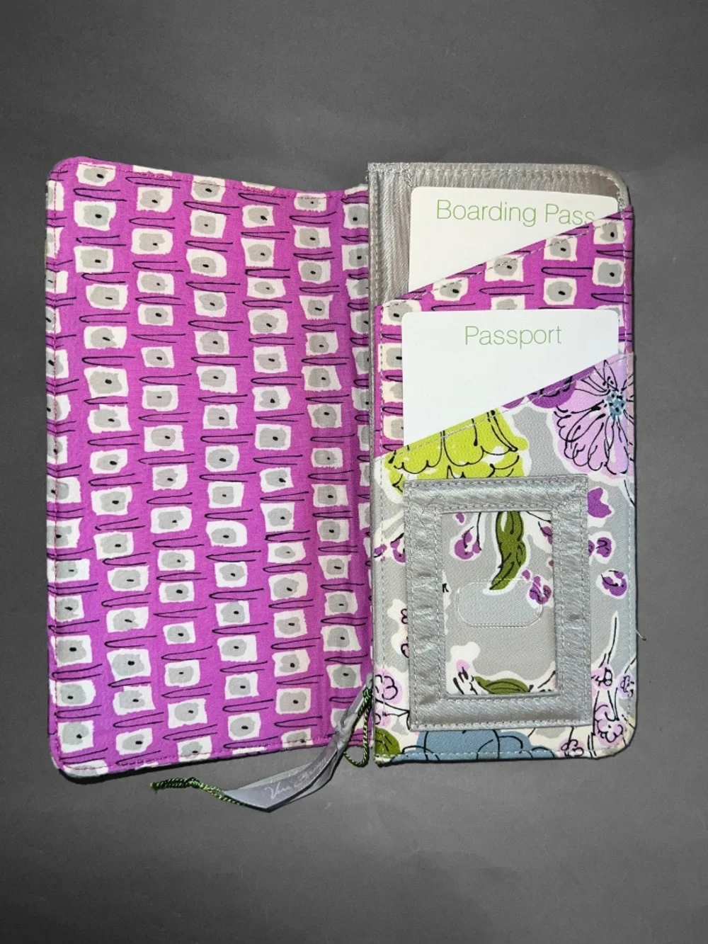 Vera Bradley Long Gray Floral Passport Wallet